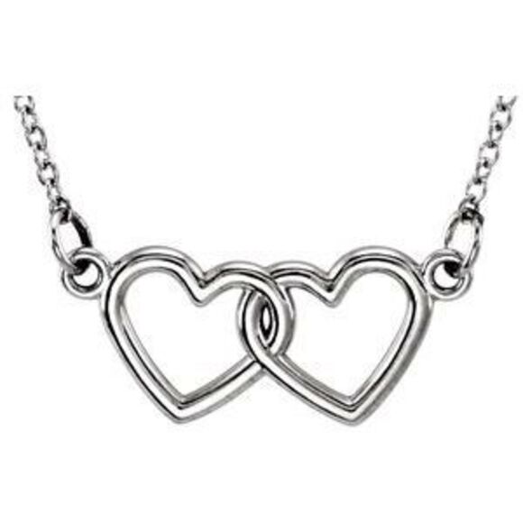 14K White Tiny Posh Double Heart 16-18